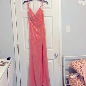 Clarisse size 00 Coral Sequined Homecoming/Prom dress.